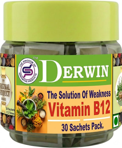 DERWIN Vitamin B12 Micronized Powder | Energy & Nervous System Support | Helps Reduce Fatigue & Supports Red Blood Cell Formation | 210g - 30 Sachets (Full Month Pack)