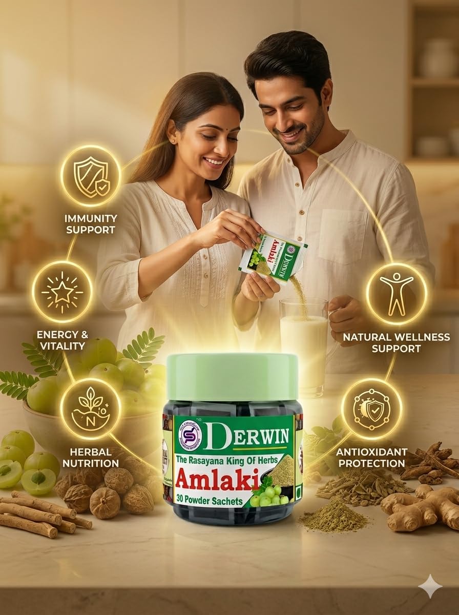 DERWIN Amla Micronised Powder | The Rasayana King | 100% Pure Indian Gooseberry Powder | Rich In Vitamin C | 210g - 30 Sachets (Full Month Pack)