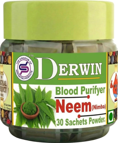 Derwin Neem Micronised Powder | 100% Pure Neem Leaf Powder | Ayurvedic Blood Purifier | Skin & Hair Care | 210g - 30 Sachets (Full Month Pack)