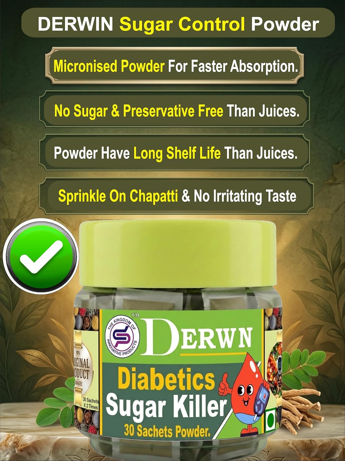 DERWIN Diabetics Sugar Killer - Diabetic Care Powder (210g | 30 Sachets)