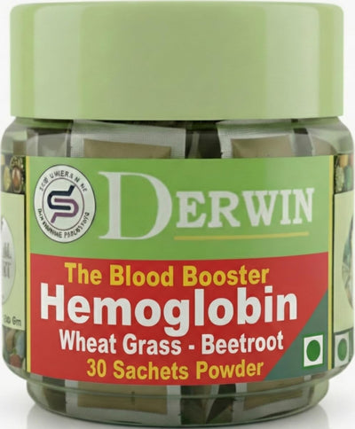 DERWIN Hemoglobin Booster Powder | Wheat Grass, Beetroot & Moringa Formula | Supports Healthy Hemoglobin Levels & Iron Absorption | 210g - 30 Sachets (Full Month Pack)