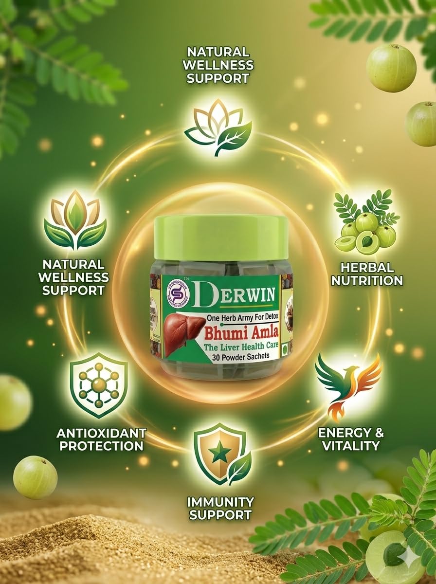 DERWIN Bhumi Amla Micronised Powder | Liver Detox & Support | Pure Ayurvedic Phyllanthus Niruri Powder | 210g - 30 Sachets (Full Month Pack)