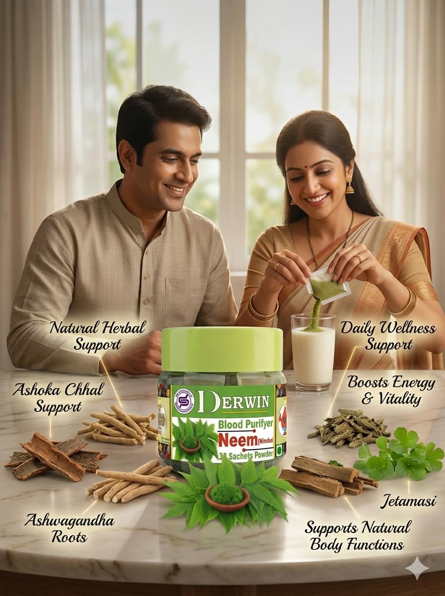 Derwin Neem Micronised Powder | 100% Pure Neem Leaf Powder | Ayurvedic Blood Purifier | Skin & Hair Care | 210g - 30 Sachets (Full Month Pack)