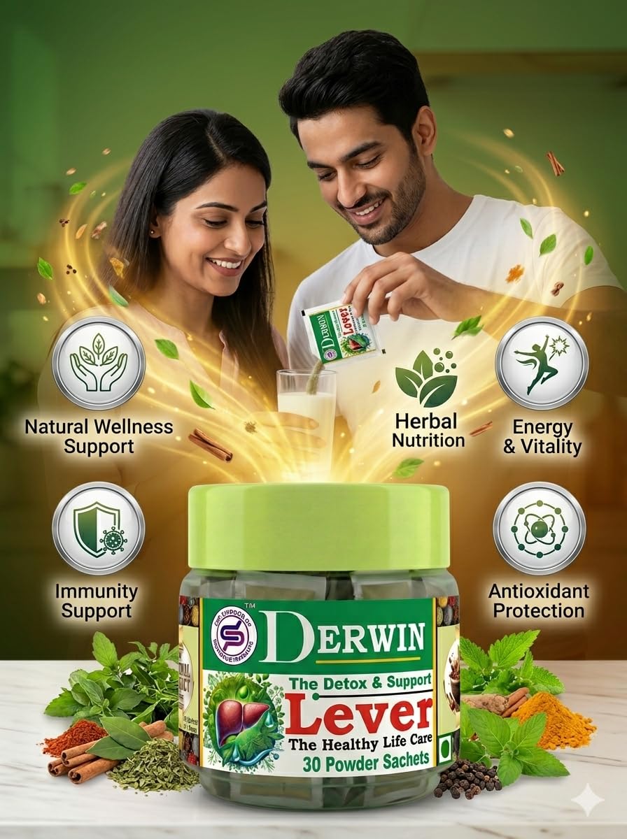 DERWIN Liver Detox Powder | Herbal Organ Cleaning Support | Bhumi Amla, Rohitak & Daru Haridra | Natural Liver Cleanser & Detoxifier | 210g - 30 Sachets (Full Month Pack)
