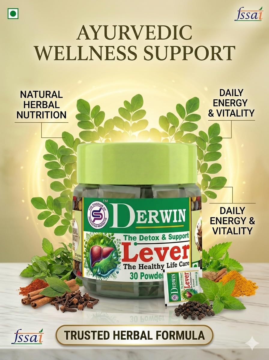 DERWIN Liver Detox Powder | Herbal Organ Cleaning Support | Bhumi Amla, Rohitak & Daru Haridra | Natural Liver Cleanser & Detoxifier | 210g - 30 Sachets (Full Month Pack)