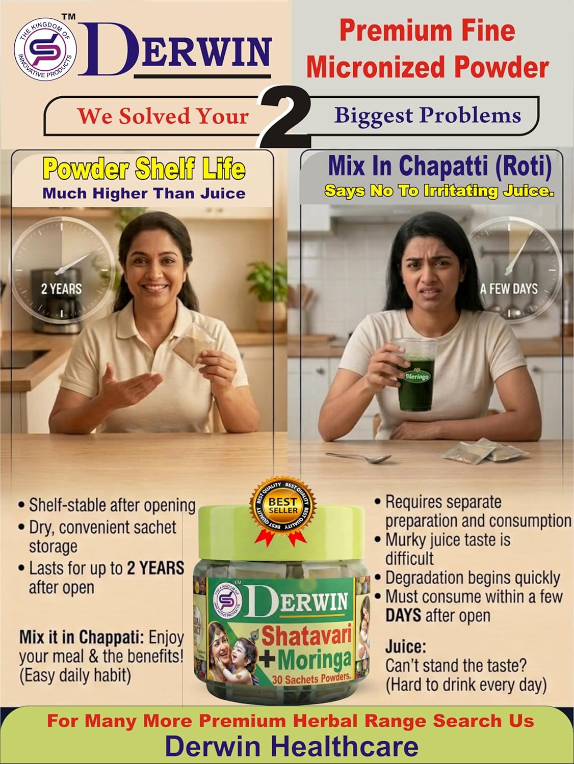 DERWIN Satavari & Moringa Micronised Powder - Ultimate Mother's Milk Booster (210g | 30 Sachets)