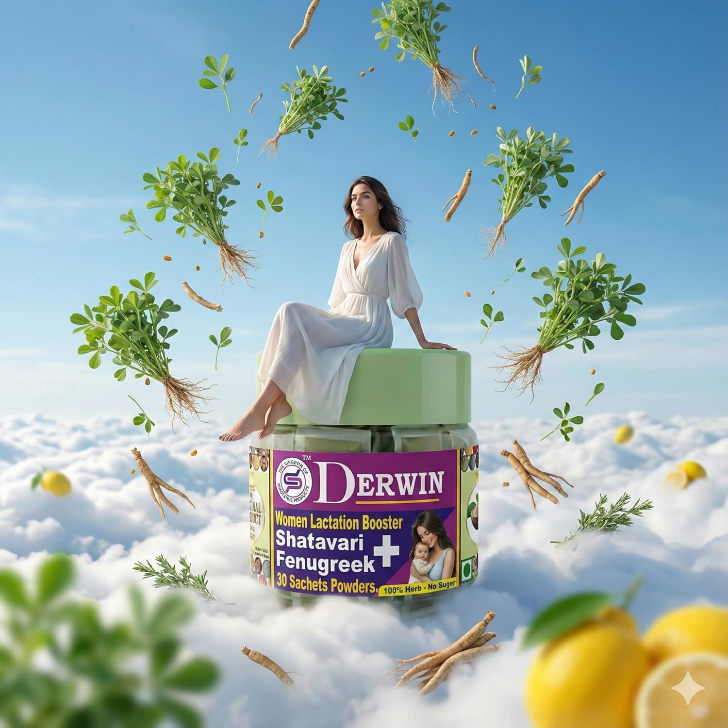 DERWIN Shatavari & Fenugreek Powder - Women’s Lactation & Hormone Balancer (210g | 30 Sachets)