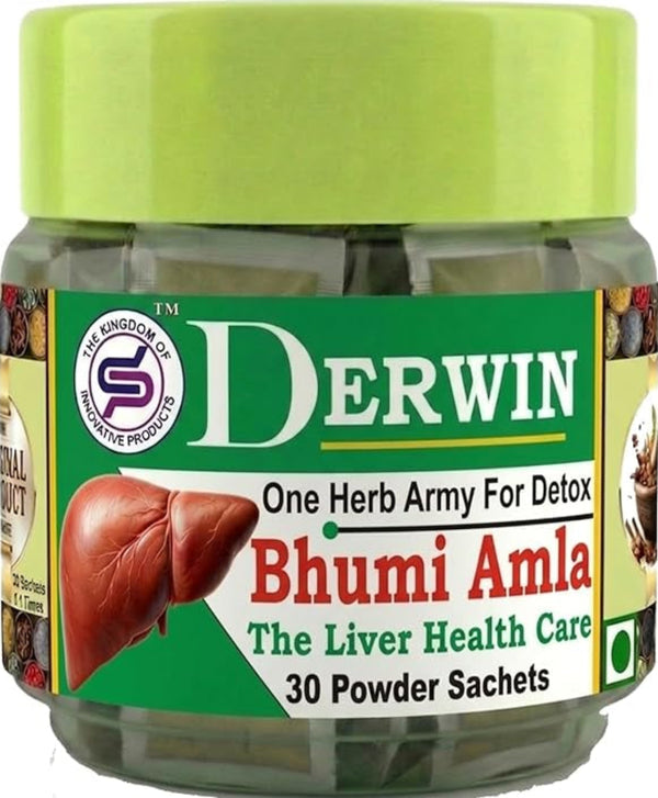 DERWIN Bhumi Amla Micronised Powder | Liver Detox & Support | Pure Ayurvedic Phyllanthus Niruri Powder | 210g - 30 Sachets (Full Month Pack)
